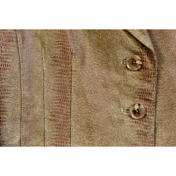 Women's L Kim Rogers Tan Suede Leather Jacket Snake Skin Blazer Coat Street - Picture 3 of 7
